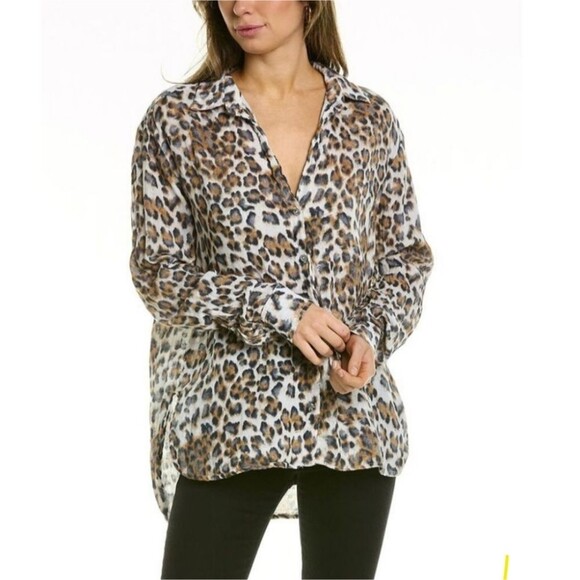 Michael Stars Womens  Barb Button-Down Brown Leopard Shirt Size Med - Picture 1 of 3